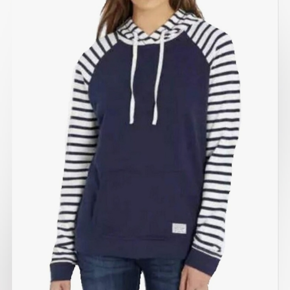 Orvis Blue & White Comfy Raglan Hoodie Medium Academia Athleisure Nautical Fall